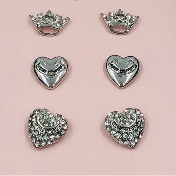 Juicy Couture Jewelry - Juicy Couture Silver Crystal Heart Earrings Set